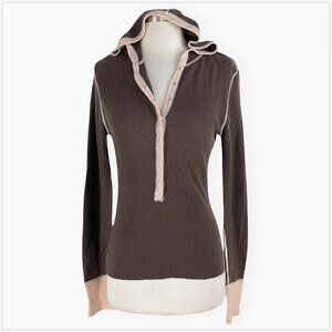Fitigues 100% Cashmere Waffle Knit Brown Nude Peach Contrast Hoodie Sweater XS